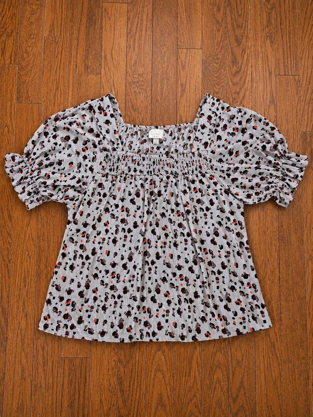 Melloday Womens Large Smocked Puff Sleeve Blouse Animal Print Peasant Top